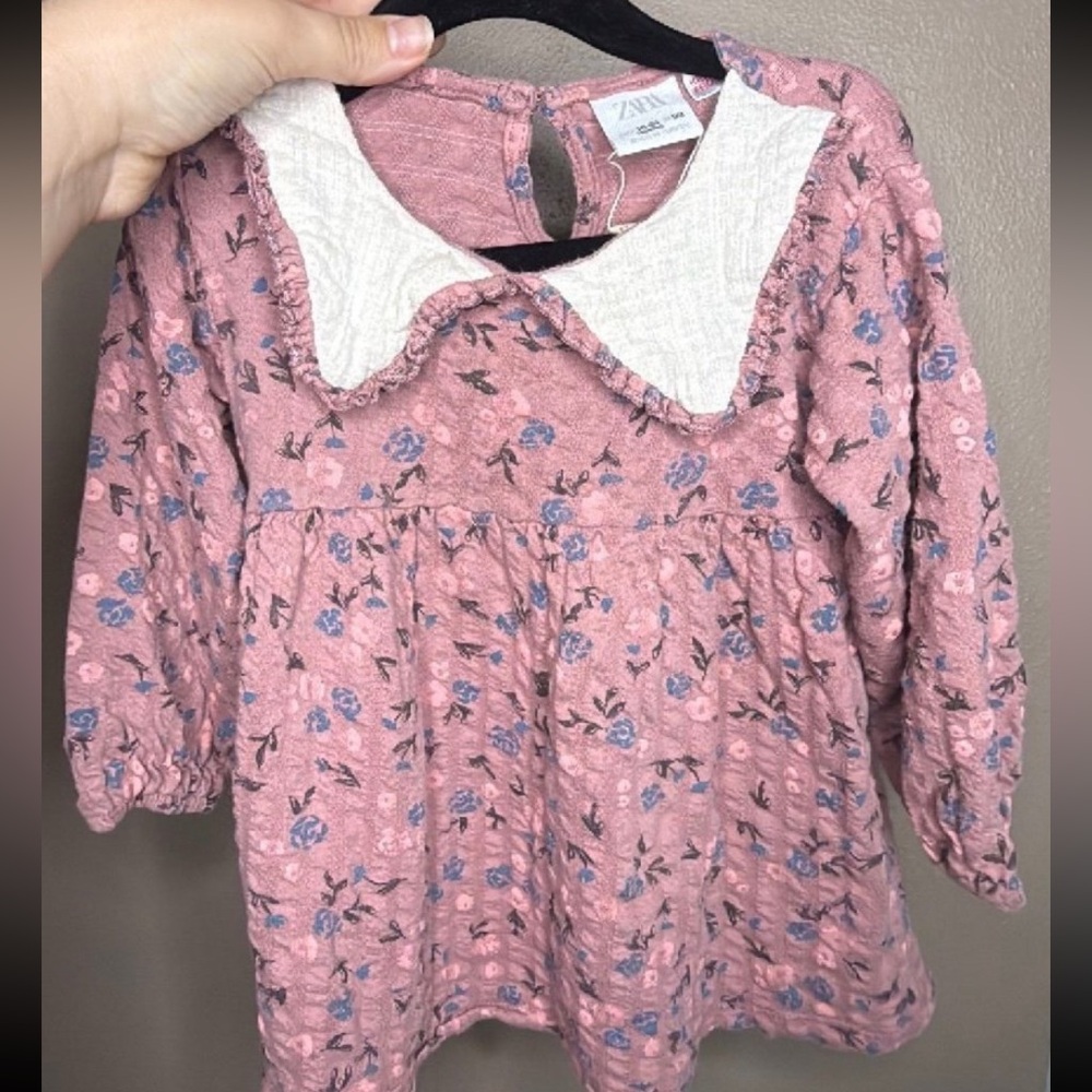 Zara Kids Blush Floral Long Sleeve Blouse